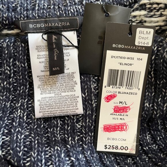 BCBG MAX AZRIA Oversized Tunic Cowl Elinor Sleeveless Sweater Black White M/L - Picture 5 of 6